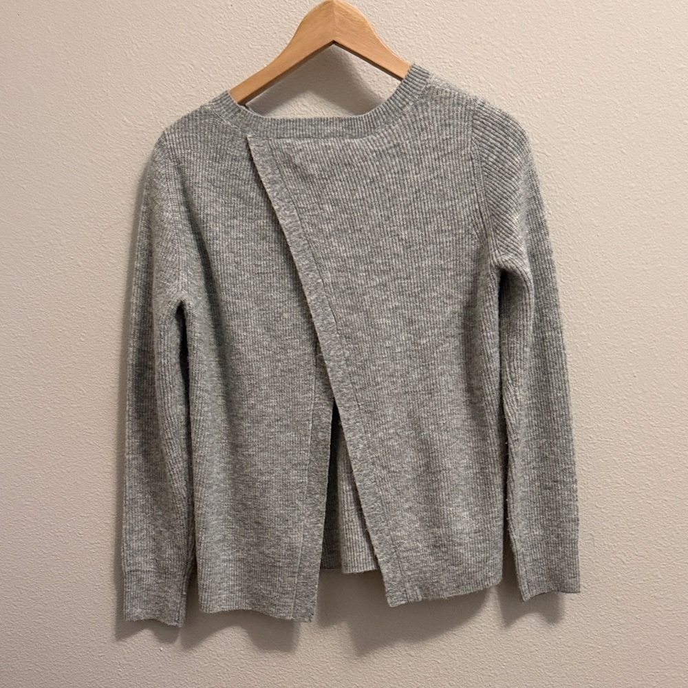 Abercrombie & Fitch Light Gray Crew Neck Sweater with Split Back - Picture 3 of 5
